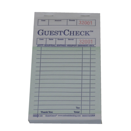 National Checking National Checking Guest Check 1 Part Green 17 Line, PK5000 240-50